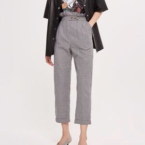 Topshop Plaid High Waist Paper Bag Crop Trouser Pant